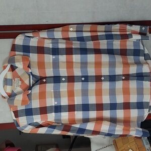 NYC Broadway & Broome Women Red Blue Long Sleeve Button Blouse Sz S